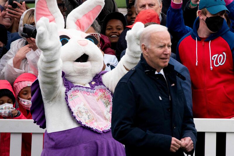 The Easter Bunny and President Joe Biden. AFP