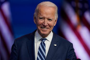 President-elect Joe Biden smiles as he speaks at The Queen theater in Wilmington, Delaware. AP Photo