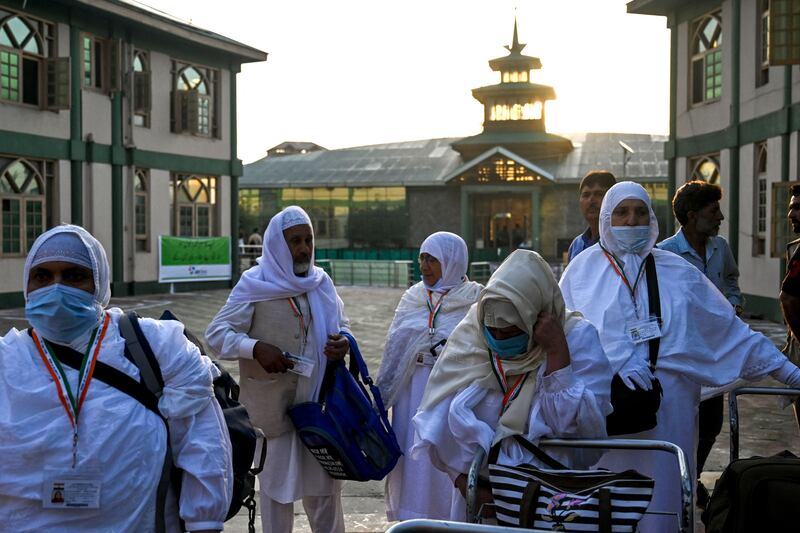 Pilgrims prepare to leave for the annual Hajj pilgrimage in Srinagar, Kashmir. AFP