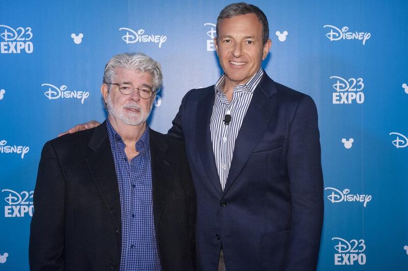 Star Wars creator George Lucas, left, with Robert A Iger, the chairman and chief executive of The Walt Disney Company. ABC / Image Group LA via Getty Images