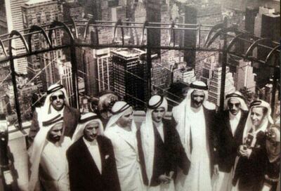 Sheikh Mohammed, centre, with the late Sheikh Rashid, third from right, at the Empire State Building in the 1960s