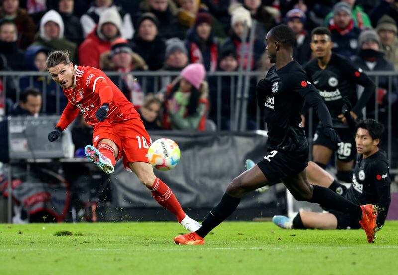 Manchester United loan signing Marcel Sabitzer in action for Bayern Munich against Eintracht Frankfurt at the Allianz Arena on January 28, 2023. AP