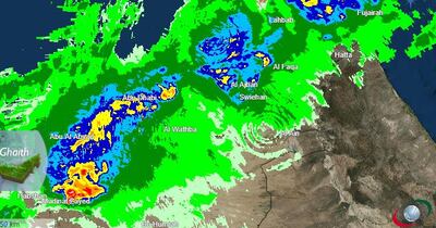 The radar over the UAE at 8.20am on Thursday. Courtesy National Centre of Meteorology