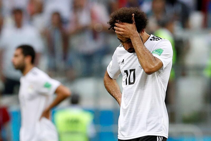 Soccer Football - World Cup - Group A - Saudi Arabia vs Egypt - Volgograd Arena, Volgograd, Russia - June 25, 2018   Egypt's Mohamed Salah looks dejected after the match    REUTERS/Darren Staples