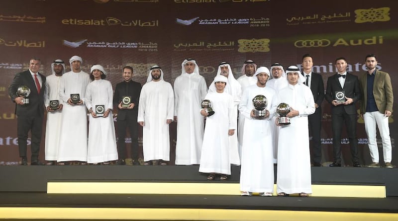 The award winners take the stage Saturday night at Emirates Palace in Abu Dhabi. Arshad Khan Aboobaker / AGL