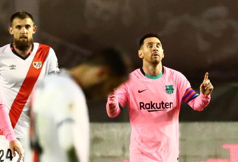 Barcelona's Lionel Messi celebrates scoring their first goal. Reuters