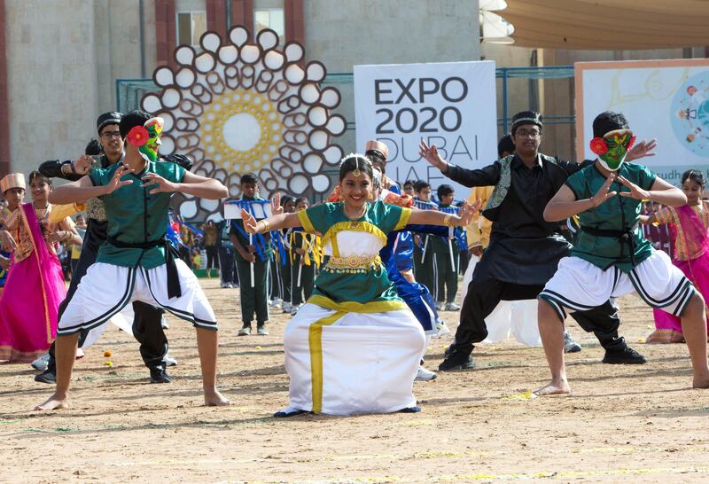 Dubai, United Arab Emirates - Students from Indian schools performing for India Republic Day event at the Indian High School in Oud Mehta.  Leslie Pableo for The National