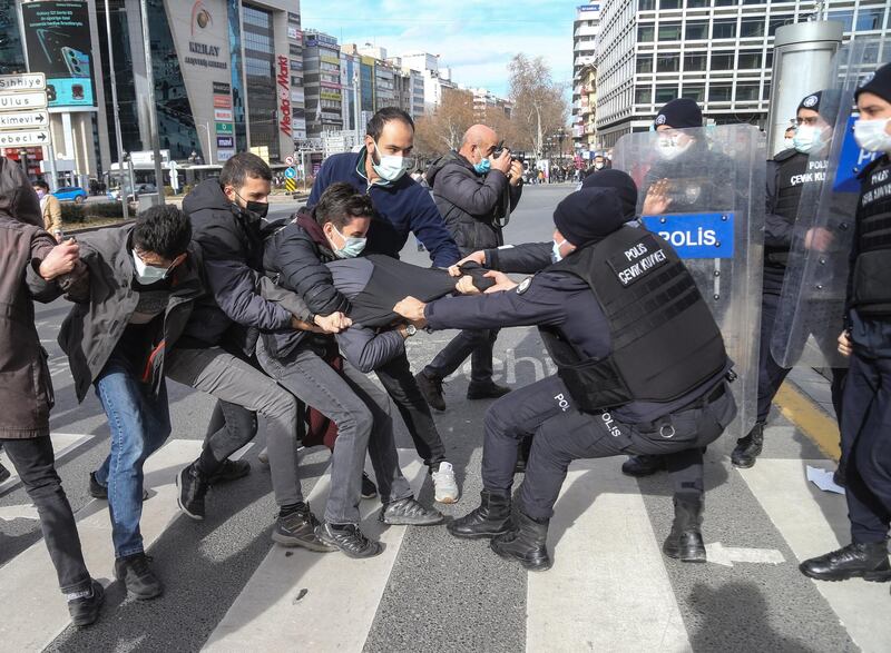 Protests against the appointment of AK Party loyalist Melih Bulu as rector of Bogazici University by Mr Erdogan have escalated and opponents of the conservative president have become more vocal. Police made dozens of arrests in Ankara, the Turkish capital. EPA