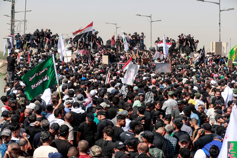 Supporters of Mr Al Sadr made up the largest bloc in Parliament after October's elections. After the cleric ordered his MPs to resign, his movement organised street protests against the candidate proposed for prime minister. AFP