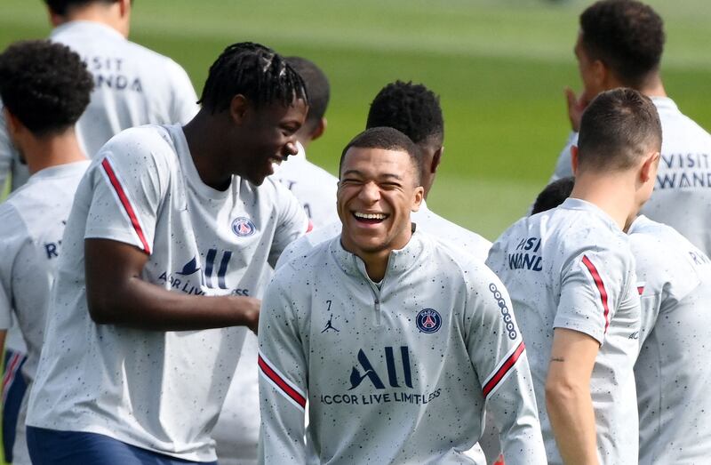 Kylian Mbappe during a training session at the Camp des Loges. AFP