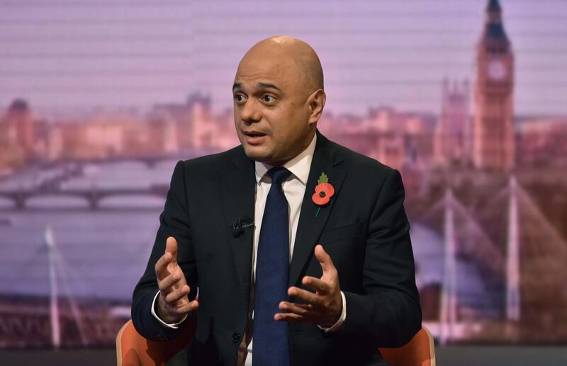 LONDON, ENGLAND - NOVEMBER 10: (NO SALE/NO ARCHIVE) Chancellor of the Exchequer Sajid Javid is interviewed on The Andrew Marr Show on November 10, 2019 in London, England. (Photo by Jeff Overs/BBC Picture Publicity via Getty Images)
