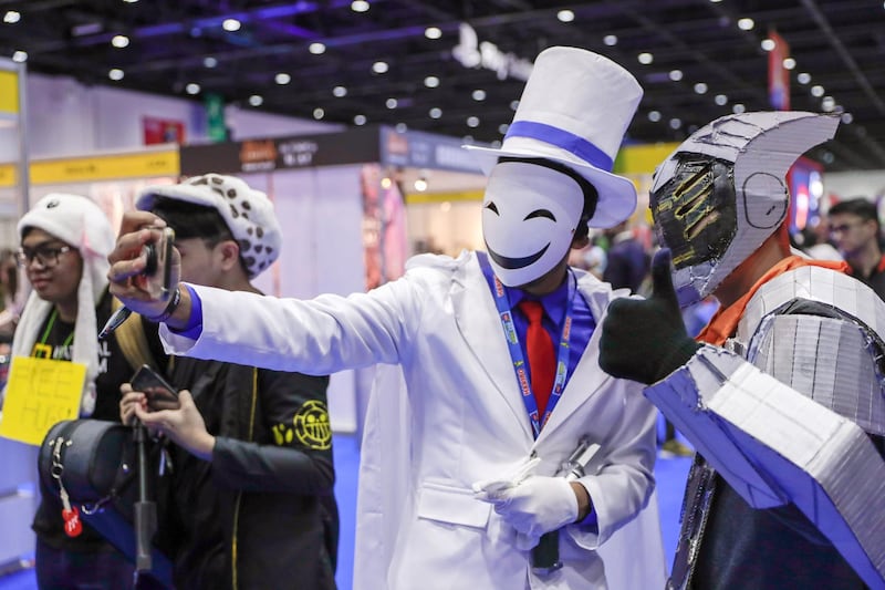 Dubai, April 12, 2019.  MEFCC day 2-Cosplay selfie-mania. Victor Besa/The National.Section:  AC  Reporter:  Chris Newbould
