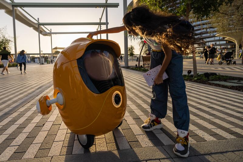 A visitor interacts with Opti the robot at the Mobility District at Expo 2020 Dubai. Robotics is one of the many degree programmes from which experts say graduates could land a high-paying job. Photo: Expo 2020 Dubai