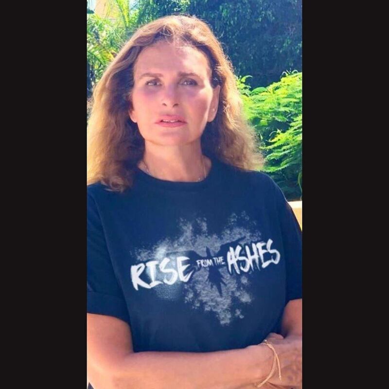 Egyptian actress and singer Youssra wearing Zuhair Murad's Rise from the Ashes T-shirt. Instagram / Youssra