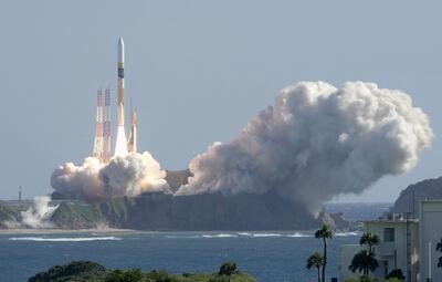 The H-IIA rocket carrying the Japanese space agency's Moon lander blasts off from Tanegashima Space Centre. Reuters