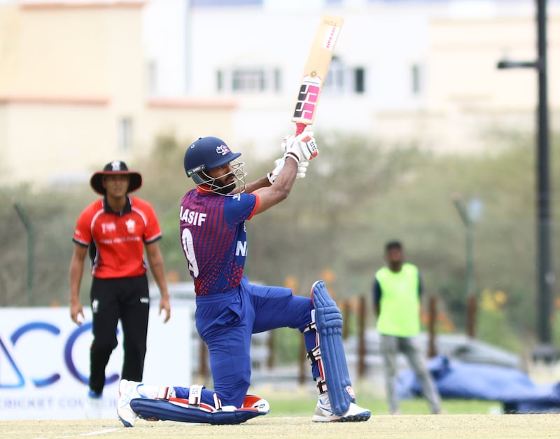 Aasif Sheikh top-scored for Nepal with 40 off 18 balls in the ACC Men's Premier Cup Group A match against Hong Kong at Oman Cricket Stadium in Al Amerat, Muscat, on April 15, 2024. Nepal won the game by eight wickets.