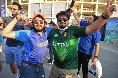 Fans outside Dubai International Cricket Stadium last year before the start of the ICC men’s Twenty20 World Cup cricket match between India and Pakistan in Dubai. AFP