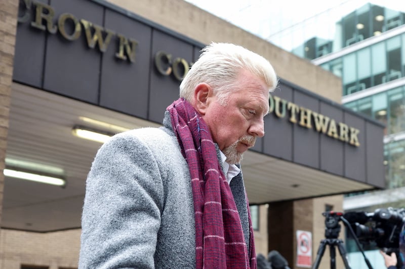 Becker leaves after his bankruptcy offences trial at Southwark Crown Court in London. He was found guilty of removal of property, two counts of failing to disclose estate and concealing debt. Reuters