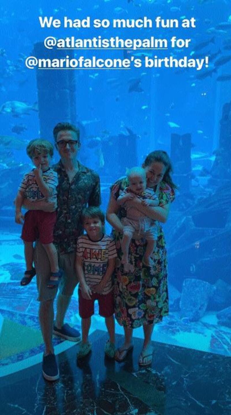 McFly's Tom Fletcher and his blogger and author wife, Giovanna Fletcher, were in town staying at Atlantis, The Palm on February 21. The couple were here with their three sons, Buzz, Buddy and Maxwell, as well as Giovanna's ';The Only Way is Essex' star brother, Mario Falcone, and his family. Instagram / Giovanna Fletcher 