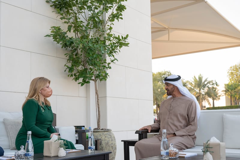 Sheikh Mohamed bin Zayed, Crown Prince of Abu Dhabi and Deputy Supreme Commander of the Armed Forces, meets Zuzana Caputova, President of Slovakia, at Al Shati Palace in Abu Dhabi. All photos: Mohamed Al Hammadi / Ministry of Presidential Affairs