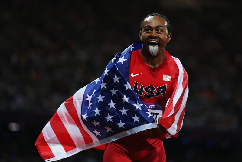 LONDON, ENGLAND - AUGUST 08:  Aries Merritt of the United States celebrates after winning gold in the Men's 110m Hurdles Final on Day 12 of the London 2012 Olympic Games at Olympic Stadium on August 8, 2012 in London, England.  (Photo by Clive Brunskill/Getty Images)