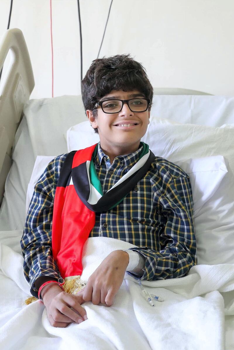 14 year old Zayed Al Kaabi with recovering at Sheikh Khalifa City after successful transplant surgery. Courtesy SKMC  