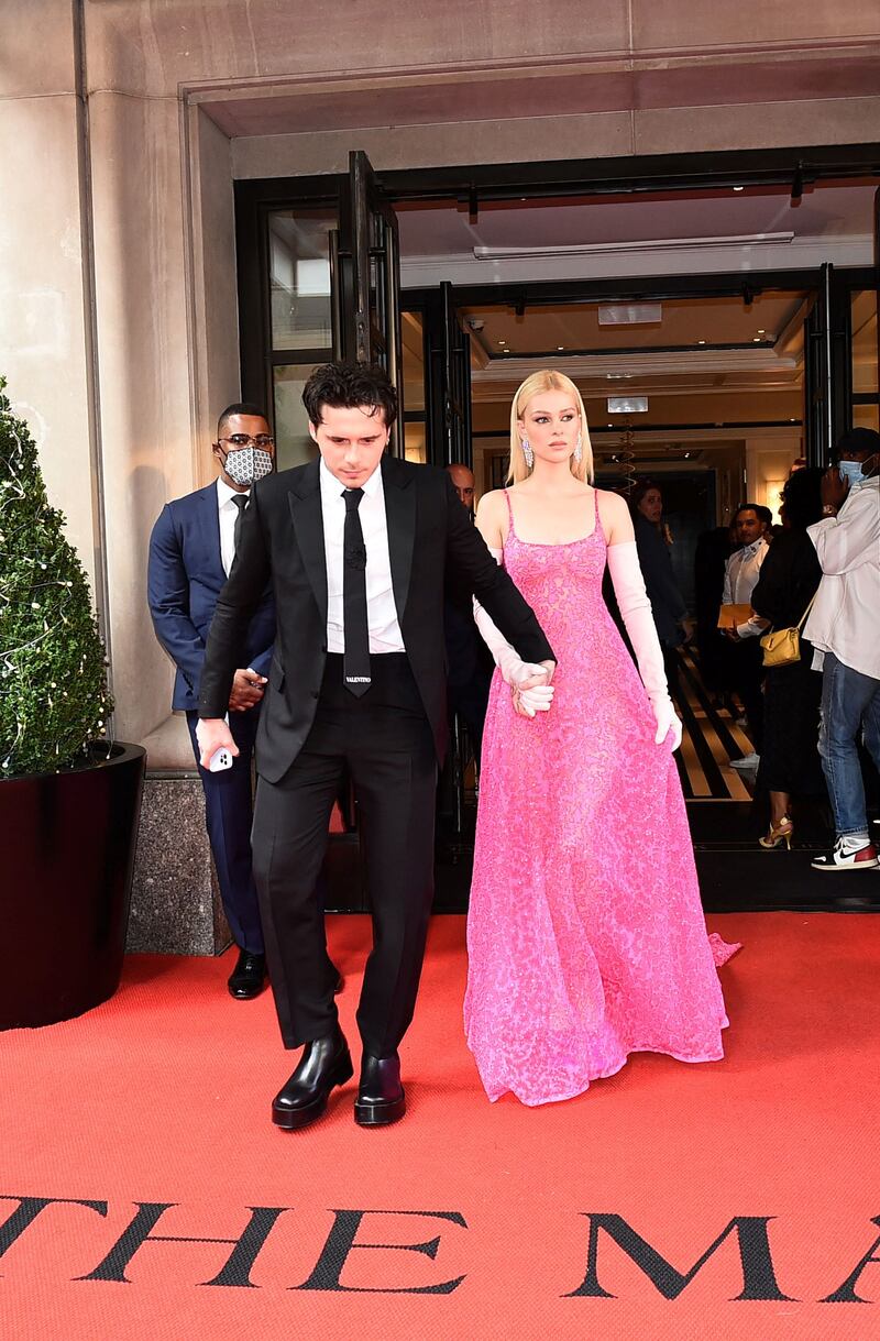 Brooklyn Beckham and Nicola Peltz on their way to the Met Gala from The Mark Hotel