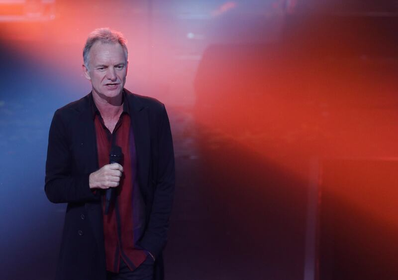 BERLIN, GERMANY - NOVEMBER 22: British musician Sting performs during the International Music Award (IMA) 2019 in Berlin, Germany, 22 November 2019. The IMA recognizes the efforts of artists to share their work with a statement independently of the commercial success.  (Photo by Felipe Trueba - Pool/Getty Images)