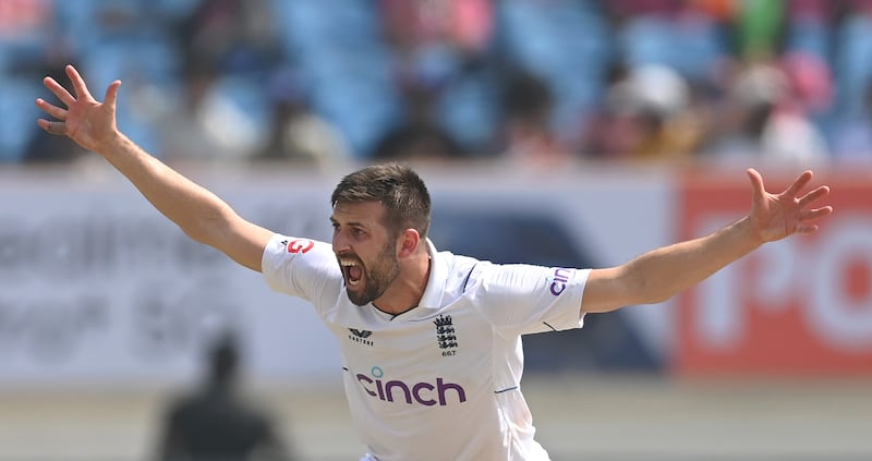 England bowler Mark Wood appeals successfully for the wicket of India's Jasprit Bumrah, given out LBW for 26. Getty Images