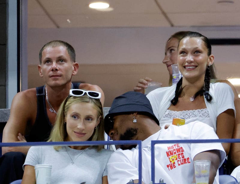 Model Bella Hadid, top right, at the US Open match between Serena Williams and Ajla Tomljanovic. EPA