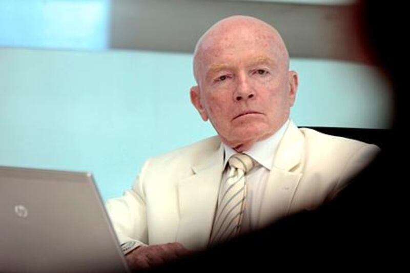 Dubai, United Arab Emirates - March 18, 2013.  Mark Mobius, PH D ( Executive Chairman of Templeton Emerging Markets Group ) at the media roundtable, held at their headquarters in DIFC.  ( Jeffrey E Biteng / The National )