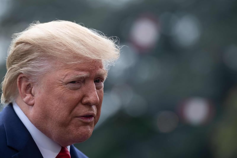 (FILES) In this file photo taken on October 25, 2019 US President Donald Trump speaks to the press before departing the White House in Washington, DC. US President Donald Trump on November 6,2019 said he had hosted successful talks in the White House with representatives of Egypt, Ethiopia and Sudan on a controversial dam being built on the Nile. Trump was mediating in a dispute over Ethiopia's construction of the huge dam which Egypt says could drastically disrupt the Nile, the river providing 90 percent of the country's drinking water.
 / AFP / NICHOLAS KAMM
