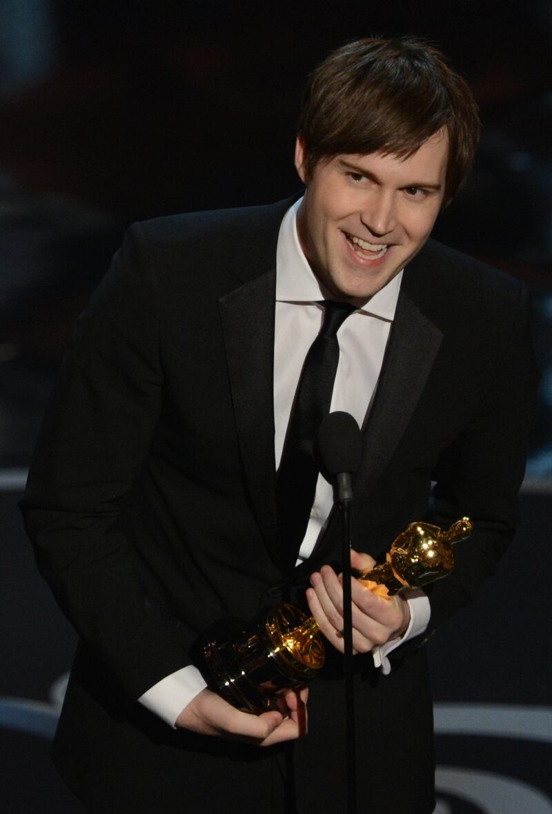 Best Live Action Short Film winner Shawn Christensen addresses the audience onstage at the 85th Annual Academy Awards on February 24, 2013 in Hollywood, California. AFP PHOTO/Robyn BECK
 *** Local Caption ***  564401-01-08.jpg
