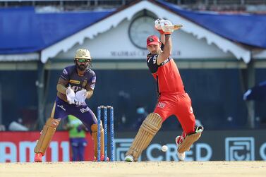 Glenn Maxwell of Royal Challengers Bangalore plays a shot during match 10 of the Vivo Indian Premier League 2021 between the Royal Challengers Bangalore and the Kolkata Knight Riders held at the M. A. Chidambaram Stadium, Chennai on the 18th April 2021.

Photo by Faheem Hussain / Sportzpics for IPL