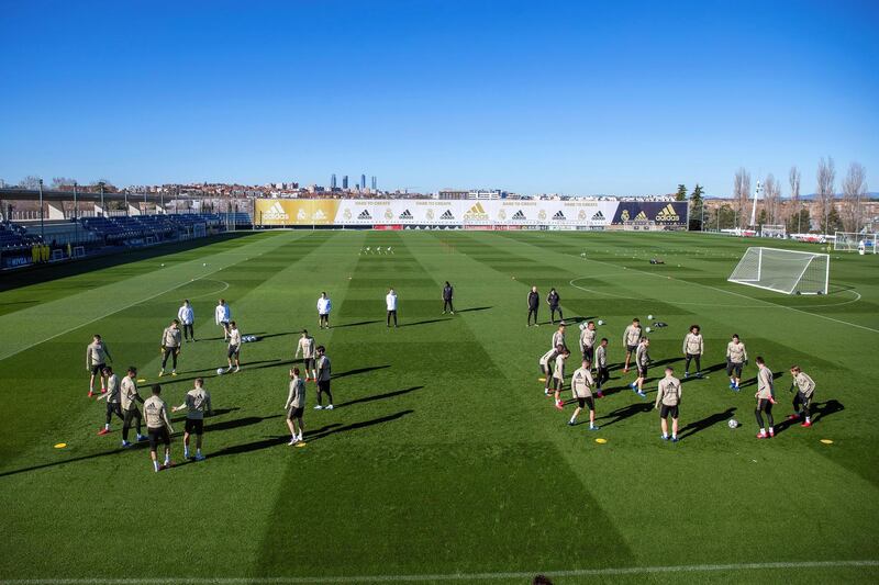 Real Madrid players take part in a training session. EPA