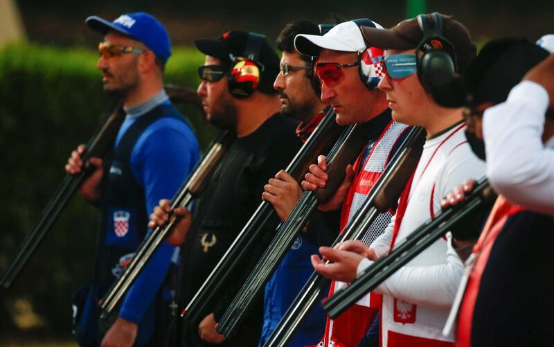 Participants wait to compete at the International Shooting Sport Federation World Cup in Cairo, Egypt. Reuters