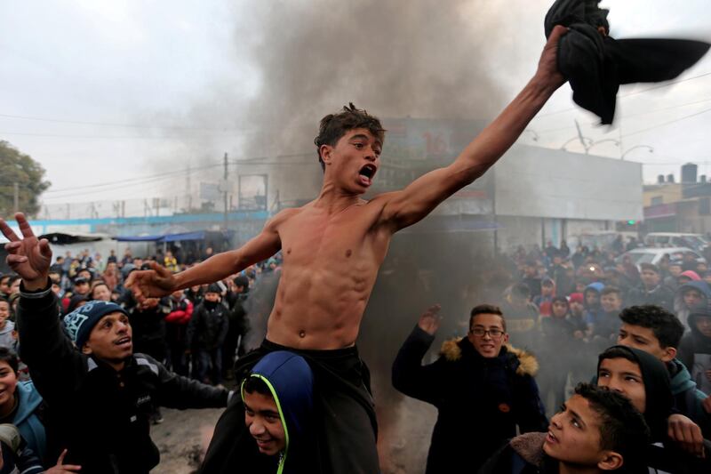 Palestinian students take part in a protest in the southern Gaza Strip January 29, 2020. Reuters