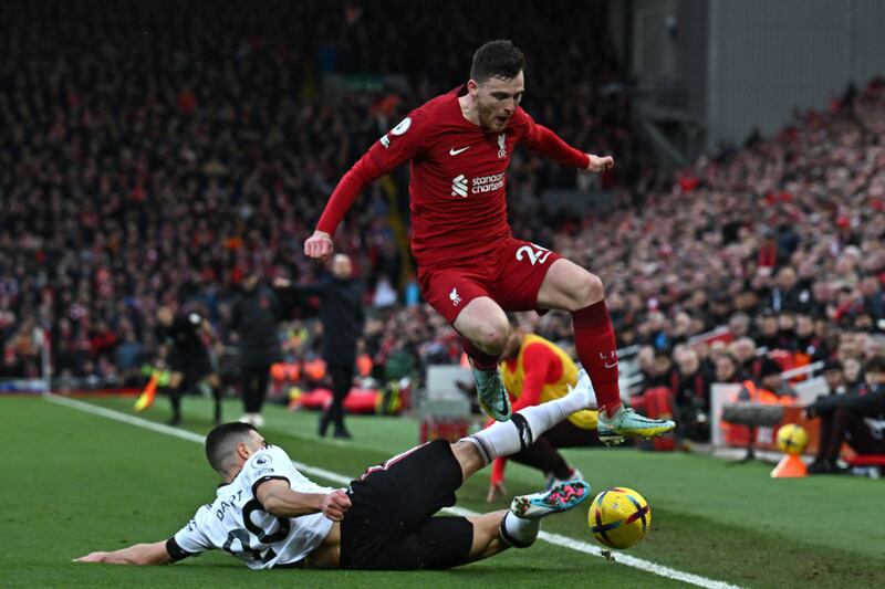 Andrew Robertson - 9. A British media outlet asked its readers in the build-up to this match to select their combined XI. Bafflingly, Shaw was chosen ahead of Robertson. After this performance, the Scot offered another reminder that there really is no comparison. Ran United ragged down the left and provided a superb assist for Gakpo's opener. AFP