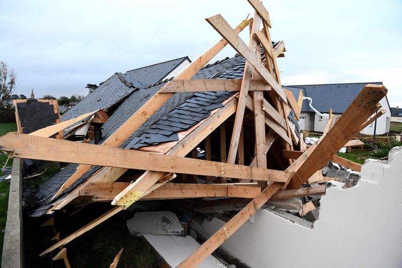 A house destroyed by Aurore in Plozevet, western France. Photo: AFP