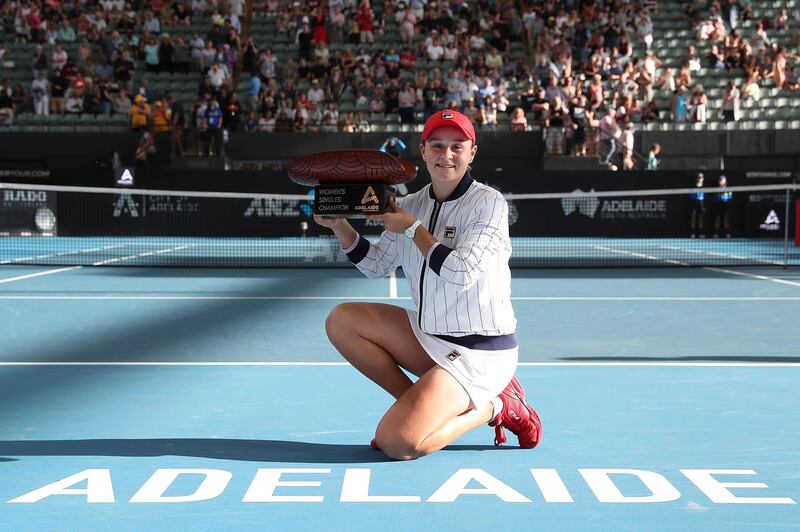 ADELAIDE, AUSTRALIA - JANUARY 18: Ashleigh Barty of Australia poses with the trophy after winning the women's singles grand final against Dayana Yastremska of the Ukraine during day seven of the 2020 Adelaide International at Memorial Drive on January 18, 2020 in Adelaide, Australia. (Photo by Paul Kane/Getty Images)