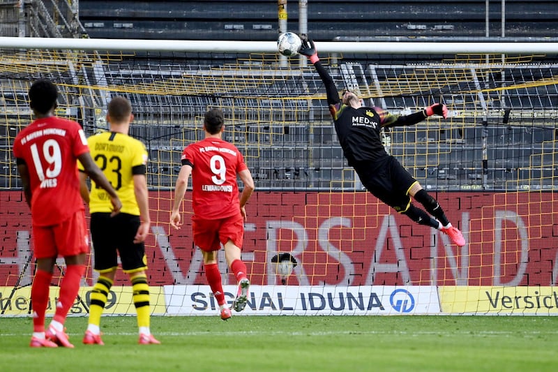 Bayern Munich's Joshua Kimmich (not pictured) scores against Borussia Dortmund. Reuters