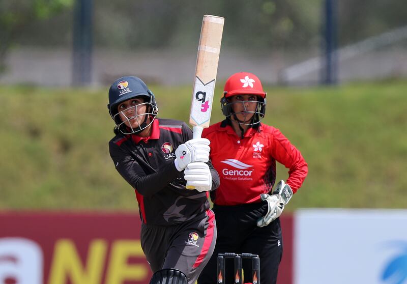 UAE's Esha Oza scored 28 not out against Hong Kong in the fourth T20.