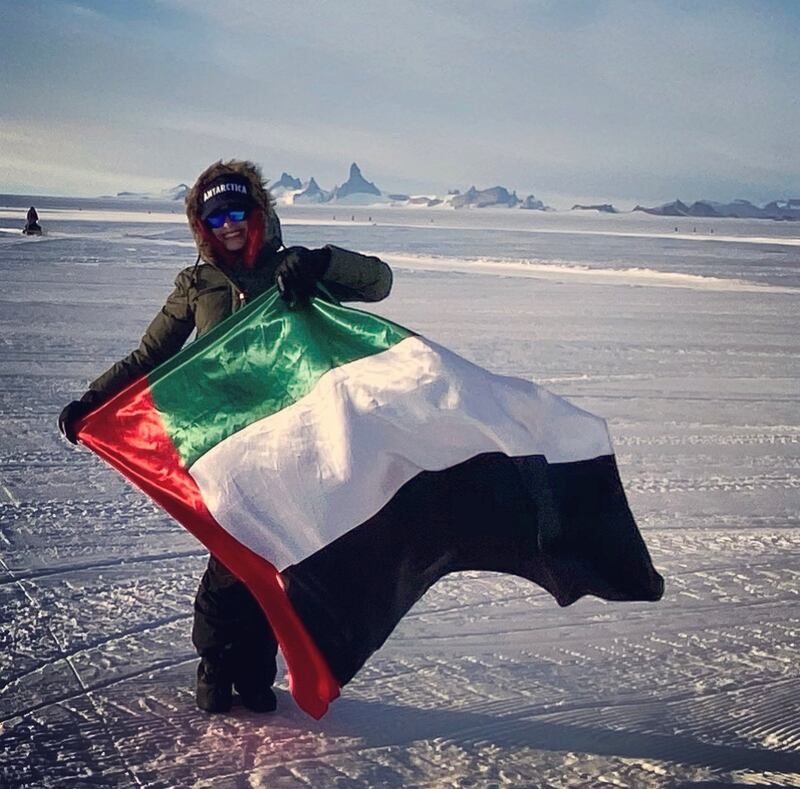 The cross-continent expedition started in Antarctica, where Khawla Al Romaithi flew the UAE flag. Images courtesy Guinness World Records