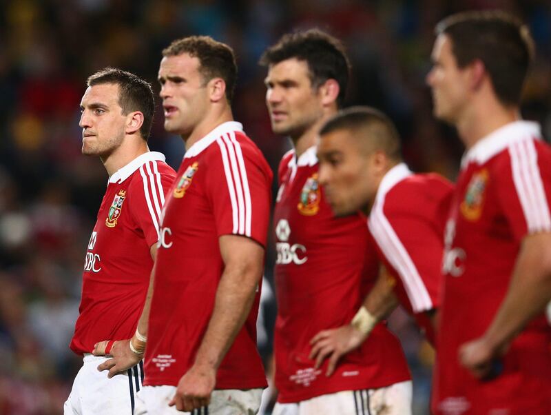 SYDNEY, AUSTRALIA - JUNE 15:  Sam Warburton of the Lions and his team look on after a Waratahs try during the match between the NSW Waratahs and the British & Irish Lions at Allianz Stadium on June 15, 2013 in Sydney, Australia.  (Photo by Mark Kolbe/Getty Images) *** Local Caption ***  170601133.jpg