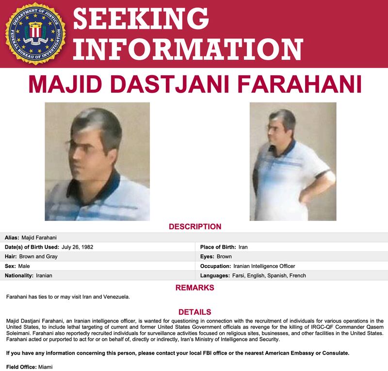 The FBI wanted poster for Majid Farahani. Photo: FBI