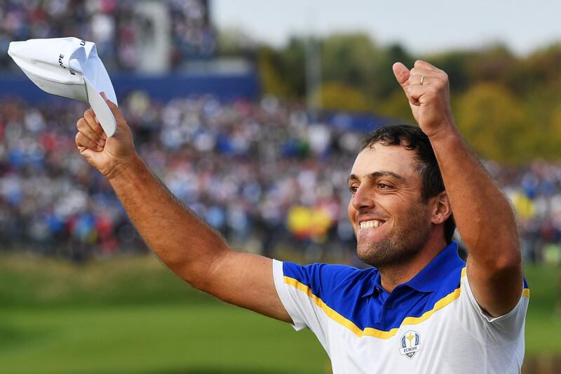PARIS, FRANCE - SEPTEMBER 30:  Francesco Molinari of Europe celebrates winning The Ryder Cup during singles matches of the 2018 Ryder Cup at Le Golf National on September 30, 2018 in Paris, France.  (Photo by Stuart Franklin/Getty Images)