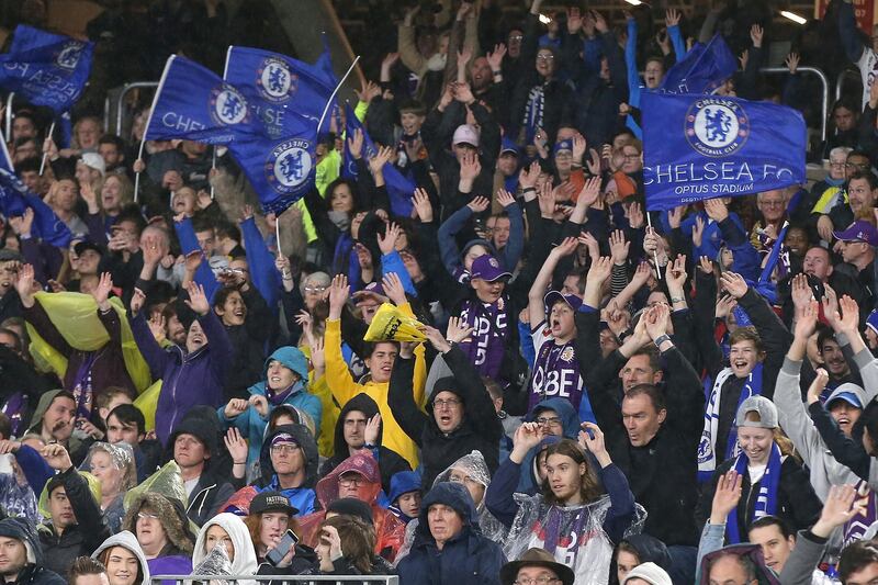 Chelsea fans cheer on their team against Perth Glory. Getty Images