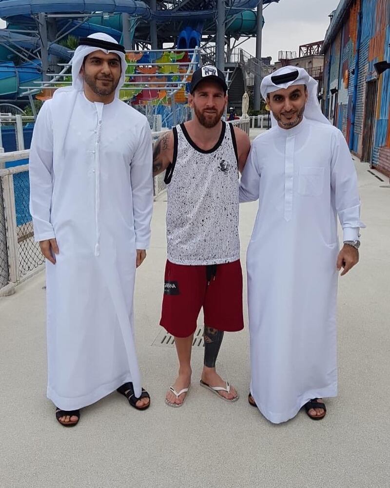 Lionel Messi enjoys a tour of La Mer Dubai. 