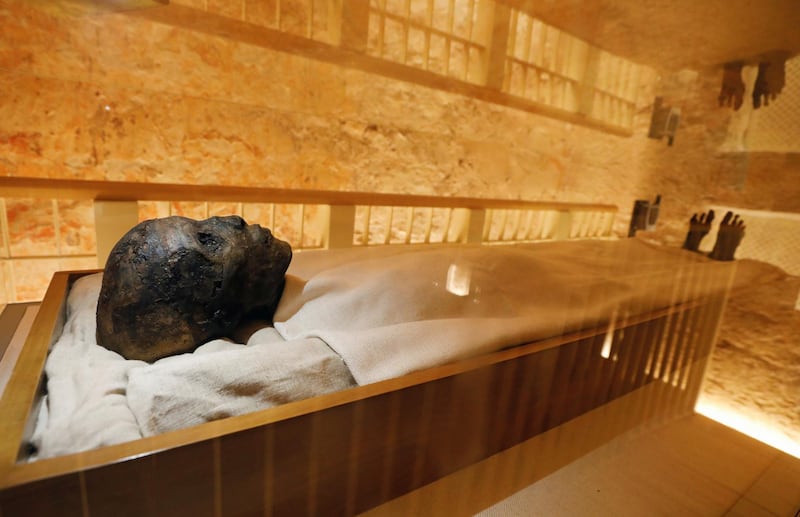 The mummy of boy pharaoh King Tutankhamun is on display in his newly renovated tomb in the Valley of the Kings in Luxor, Egypt October 10, 2019. REUTERS/Mohamed Abd El Ghany