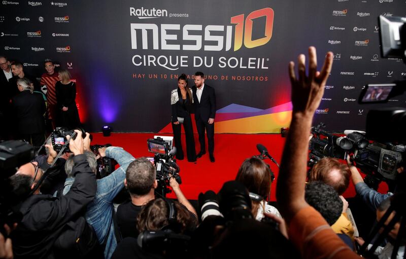 Messi poses with wife Antonella Roccuzzo during the premiere. Reuters